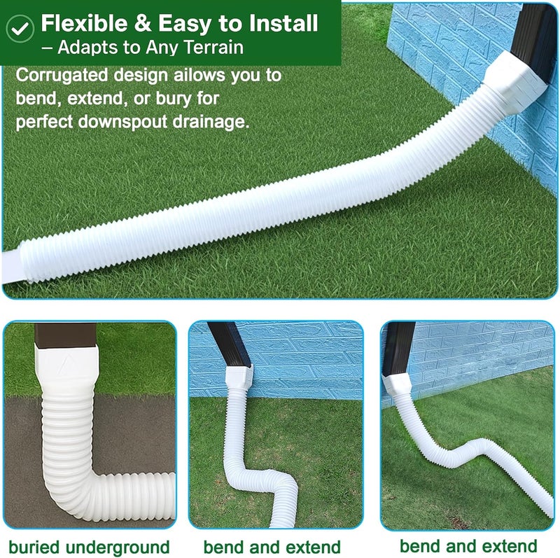 Binazon 2 Pack Rain Gutter Downspout Extensions, Flexible Downspout Extender for Rainwater Drainage, Down Spout Drain Extension Pipe, Extendable from 21 to 62 Inches (Fit 3"x 4" downspouts) - Image 4